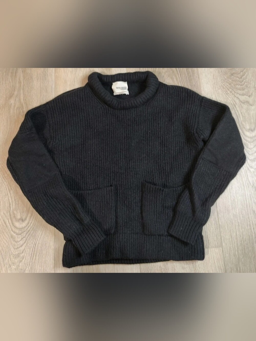 Wilfred Free 100% Wool Black Rolled Neck Thick Sweater Size XXS With Elbow Pads